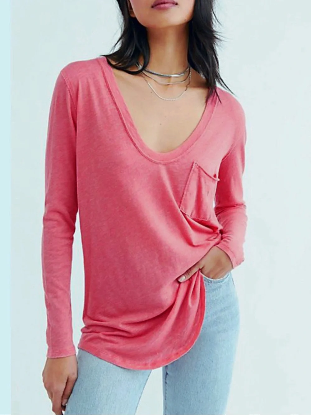 FREE PEOPLE BETTY LONG SLEEVE TEE HOT PINK LARGE
